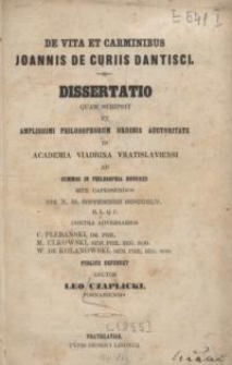 De vita et carminibus Joannis de Curris Dantisci