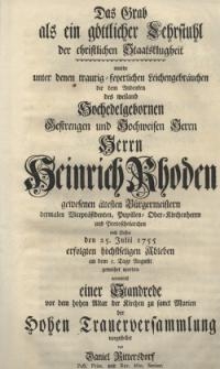 Das Grab als ein göttlicher Lehrstuhl der christlichen Staatsklugheit wurde unter denen traurig – feyerlichen...