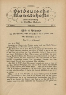 Ostdeutsche Monatshefte Nr. 11, Februar 1938, 18 Jahrgang