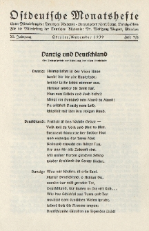 Ostdeutsche Monatshefte Nr. 7/8, Oktober/November 1939, 20 Jahrgang
