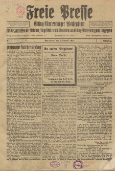 Freie Presse, Nr. 1 Sonnabend 3. Oktober 1925 1. Jahrgang
