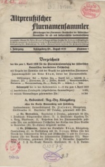 Altpreußischer Flurnamensammler, 1. Jahrgang 1929 – nr 1, August