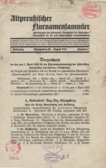Altpreußischer Flurnamensammler, 1. Jahrgang 1929 – nr 1, August