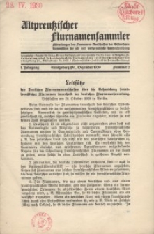 Altpreußischer Flurnamensammler, 1. Jahrgang 1929 – nr 2, Dezember