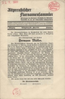 Altpreußischer Flurnamensammler, 1. Jahrgang 1930 – nr 3, Mai