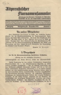 Altpreußischer Flurnamensammler, 2. Jahrgang 1930 – nr 4, Dezember