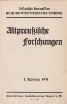 Altpreussische Forschungen, 8. Jahrgang 1931, H. 1