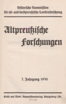 Altpreussische Forschungen, 7. Jahrgang 1930, H. 1