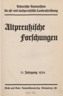Altpreussische Forschungen, 11. Jahrgang 1934, H. 1