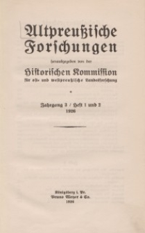 Altpreussische Forschungen, 3. Jahrgang 1926, H. 1, 2