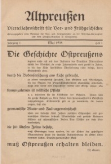 Altpreußen : Vierteljahrschrift für Vor- und Frühgeschichte, Jahrgang 1. 1935, Mai, Heft 1