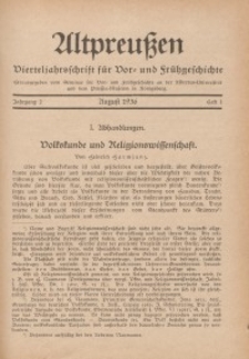Altpreußen : Vierteljahrschrift für Vor- und Frühgeschichte, Jahrgang 2. 1936, August, Heft 1