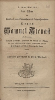 Leichen-Gedicht der Asche des Hochehrwürdigen, Großachtbaren und Hochgelahrten Herrn Herrn Samuel Kienast