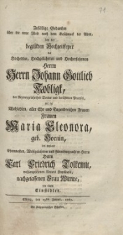 Zufällige Gedanken über die neue Welt nach dem Geschmack der Alten bey der beglückten Hochzeitfeyer des Hochedlen...