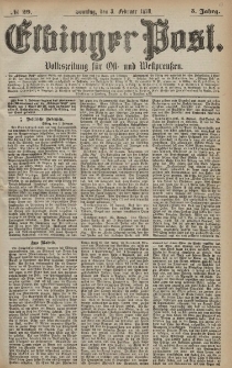 Elbinger Post, Nr. 29 Sonntag 3 Februar 1878, 5 Jahrg.