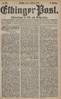 Elbinger Post, Nr. 30 Dienstag 5 Februar 1878, 5 Jahrg.
