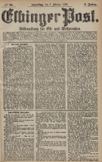 Elbinger Post, Nr. 32 Donnerstag 7 Februar 1878, 5 Jahrg.