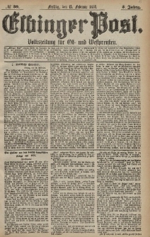 Elbinger Post, Nr. 39 Freitag 15 Februar 1878, 5 Jahrg.