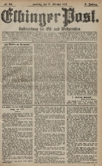 Elbinger Post, Nr. 41 Sonntag 17 Februar 1878, 5 Jahrg.