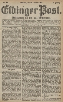 Elbinger Post, Nr. 43 Mittwoch 20 Februar 1878, 5 Jahrg.
