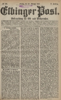 Elbinger Post, Nr. 45 Freitag 22 Februar 1878, 5 Jahrg.