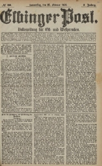 Elbinger Post, Nr. 50 Donnerstag 28 Februar 1878, 5 Jahrg.