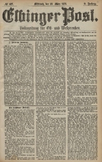 Elbinger Post, Nr. 67 Mittwoch 20 März 1878, 5 Jahrg.