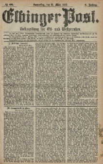 Elbinger Post, Nr. 68 Donnerstag 21 März 1878, 5 Jahrg.