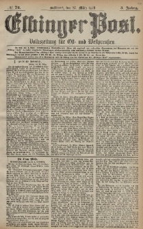 Elbinger Post, Nr. 73 Mittwoch 27 März 1878, 5 Jahrg.