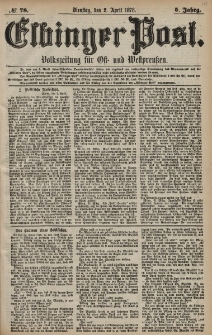 Elbinger Post, Nr. 78 Dienstag 2 April 1878, 5 Jahrg.