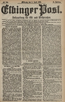 Elbinger Post, Nr. 79 Mittwoch 3 April 1878, 5 Jahrg.