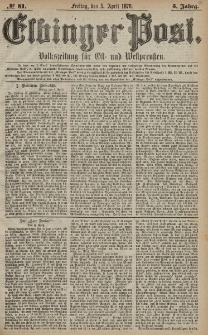 Elbinger Post, Nr. 81 Freitag 5 April 1878, 5 Jahrg.