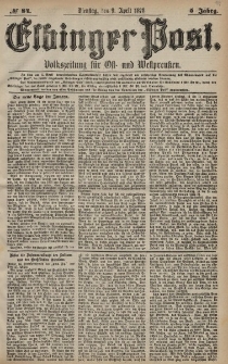 Elbinger Post, Nr. 84 Dienstag 9 April 1878, 5 Jahrg.