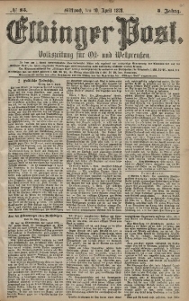 Elbinger Post, Nr. 85 Mittwoch 10 April 1878, 5 Jahrg.