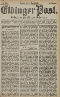 Elbinger Post, Nr. 94 Sonntag 21 April 1878, 5 Jahrg.