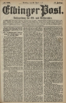 Elbinger Post, Nr. 100 Dienstag 30 April 1878, 5 Jahrg.