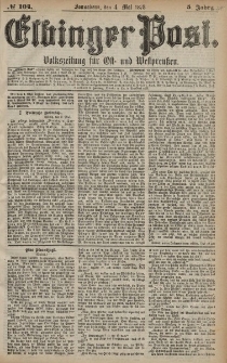 Elbinger Post, Nr. 104 Sonnabend 4 Mai 1878, 5 Jahrg.