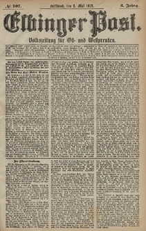 Elbinger Post, Nr. 107 Mittwoch 8 Mai 1878, 5 Jahrg.