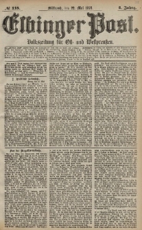 Elbinger Post, Nr. 118 Mittwoch 22 Mai 1878, 5 Jahrg.