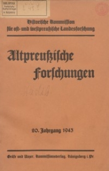 Altpreussische Forschungen, 20. Jahrgang 1943, H. 1