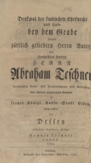 Denkmal der kindlichen Ehrfurcht und Liebe by dem Grabe seines zärtlich geliebten Herrn Vater des Hochedlen Herrn...