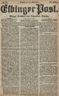 Elbinger Post, Nr. 70, Dienstag 16 Juni 1874, 41 Jh