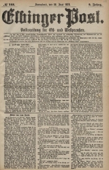 Elbinger Post, Nr. 143 Sonnabend 22 Juni 1878, 5 Jahrg.