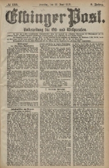 Elbinger Post, Nr. 144 Sonntag 23 Juni 1878, 5 Jahrg.