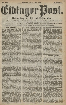 Elbinger Post, Nr. 152 Mittwoch 3 Juli 1878, 5 Jahrg.