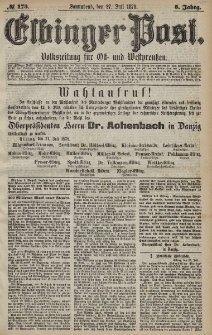Elbinger Post, Nr. 173 Sonnabend 27 Juli 1878, 5 Jahrg.