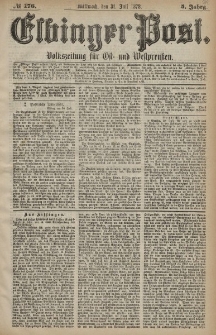 Elbinger Post, Nr. 176 Mittwoch 31 Juli 1878, 5 Jahrg.