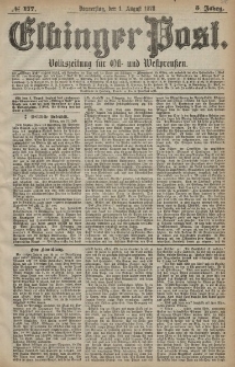 Elbinger Post, Nr. 177 Donnerstag 1 August 1878, 5 Jahrg.