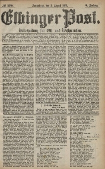 Elbinger Post, Nr. 179 Sonnabend 3 August 1878, 5 Jahrg.