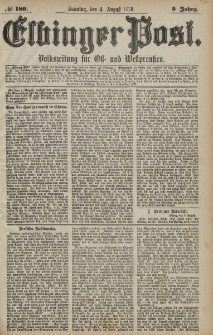 Elbinger Post, Nr. 180 Sonntag 4 August 1878, 5 Jahrg.